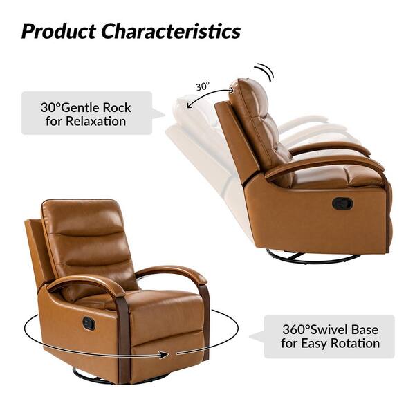 Manual Glider Recliner Swivel Rocking Chair with Lumbar Pillow Cup Holders Latitude Run Leather Type: Brown