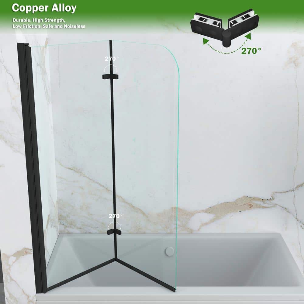 Black 43" x 55" Frameless Glass Tub Door