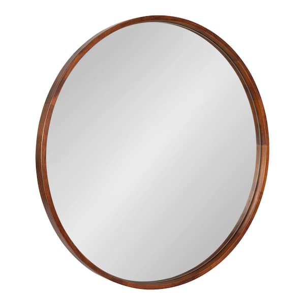 Kate and Laurel Valenti 28.00 in. H x 28.00 in. W Farmhouse Round Walnut Brown Framed Accent Wall Mirror