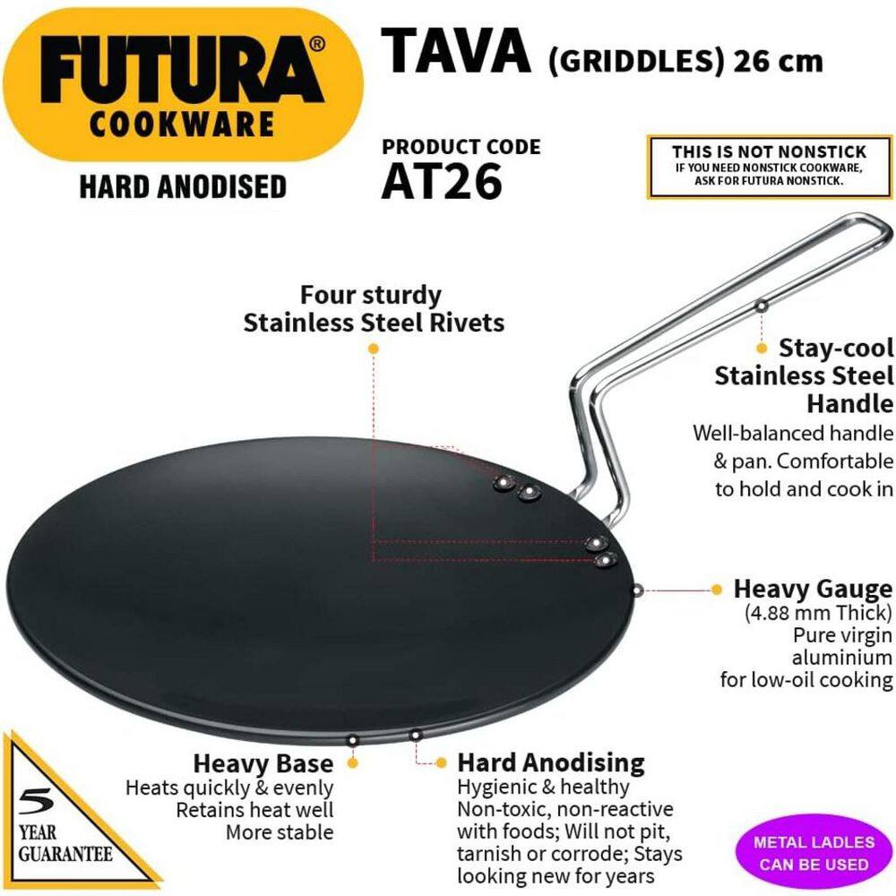 Futura 10-Inch Hard Anodized Black Tava Griddle with Steel Handle