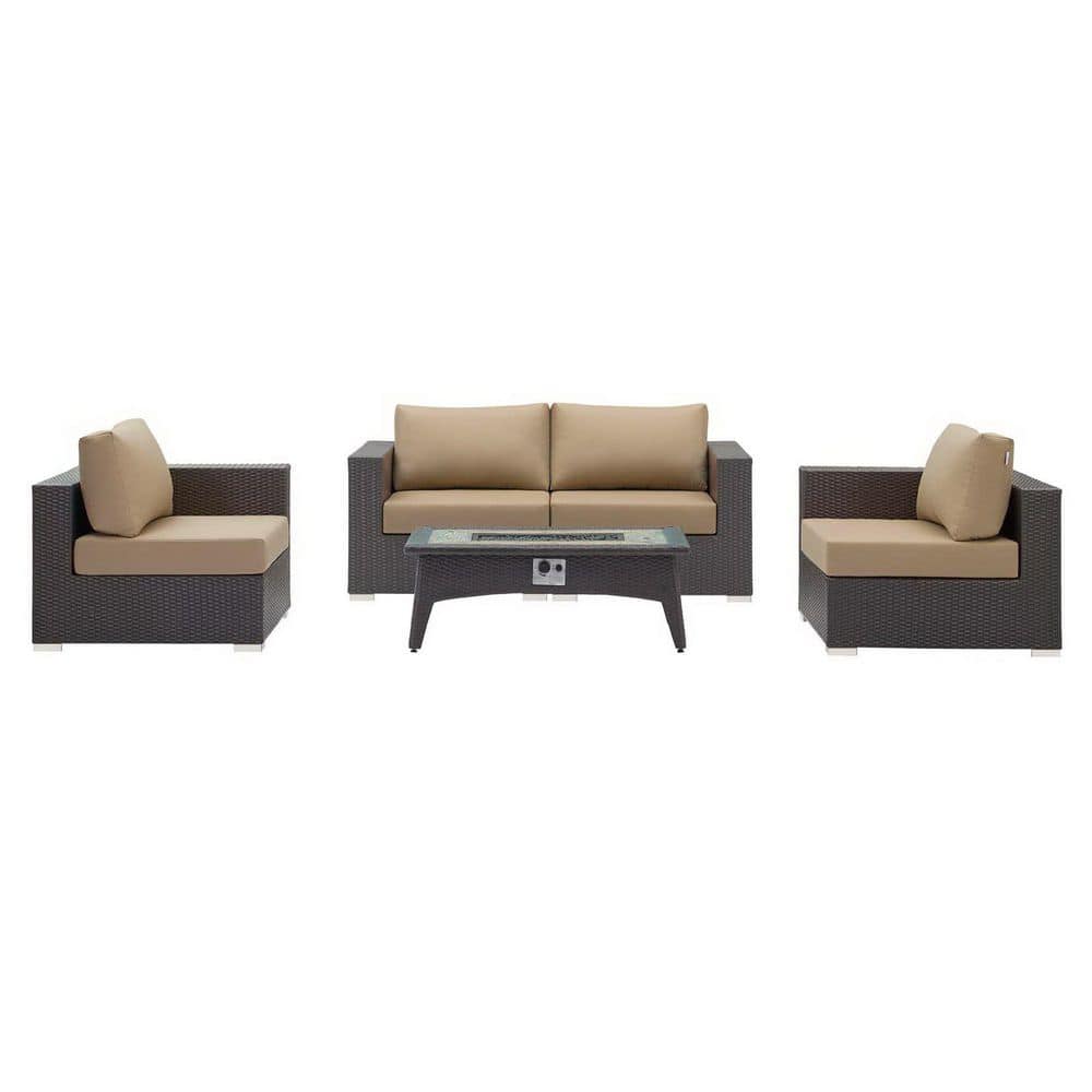 Convene Wicker Rattan 5 Piece Outdoor Patio Sectional Set with Fire Pit in Espresso Mocha price history on PriceWatchPro