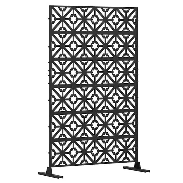 FUFU&GAGA 6.3 ft. H x 4 ft. W Outdoor Privacy Screen Wall in Black Decorative Metal Freestanding Garden Fence for Patio, Backyard