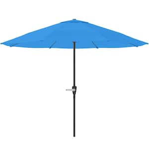 9 ft. Aluminum Outdoor Patio Umbrella with Hand Crank Lift in Brilliant Blue