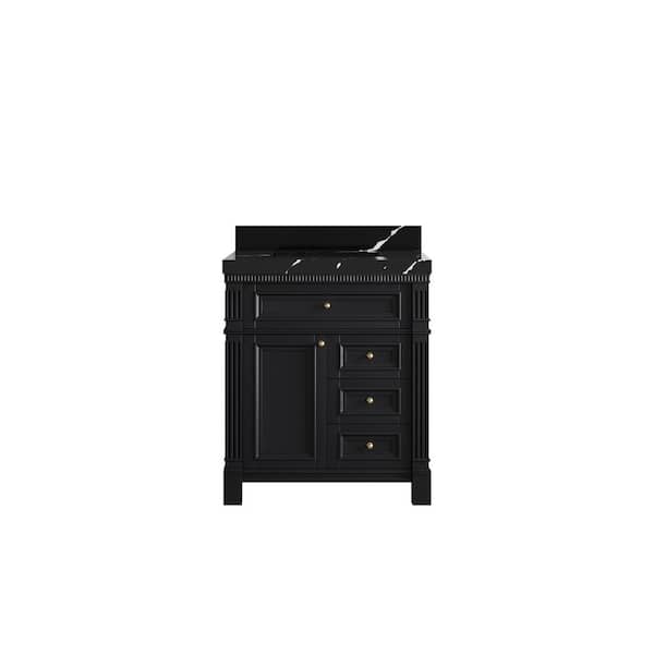 Willow Collections Paris 30 in. W x 22 in. D x 36 in. H Single Sink Bath Vanity Center in Black with 2 in. Calacatta Black Top