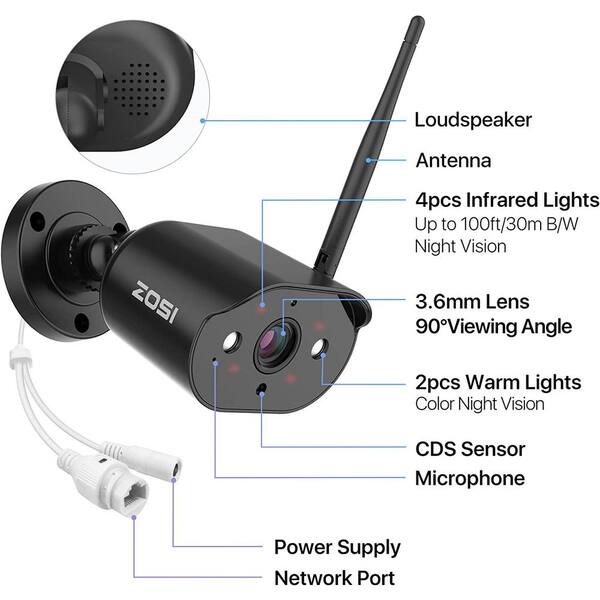 ZOSI W4 Pro 3MP WiFi System 8CH 2K Surveillance NVR 4pcs 3MP HD IP Camera  with Spotlight,2-Way Audio Wireless Security CCTV Kit