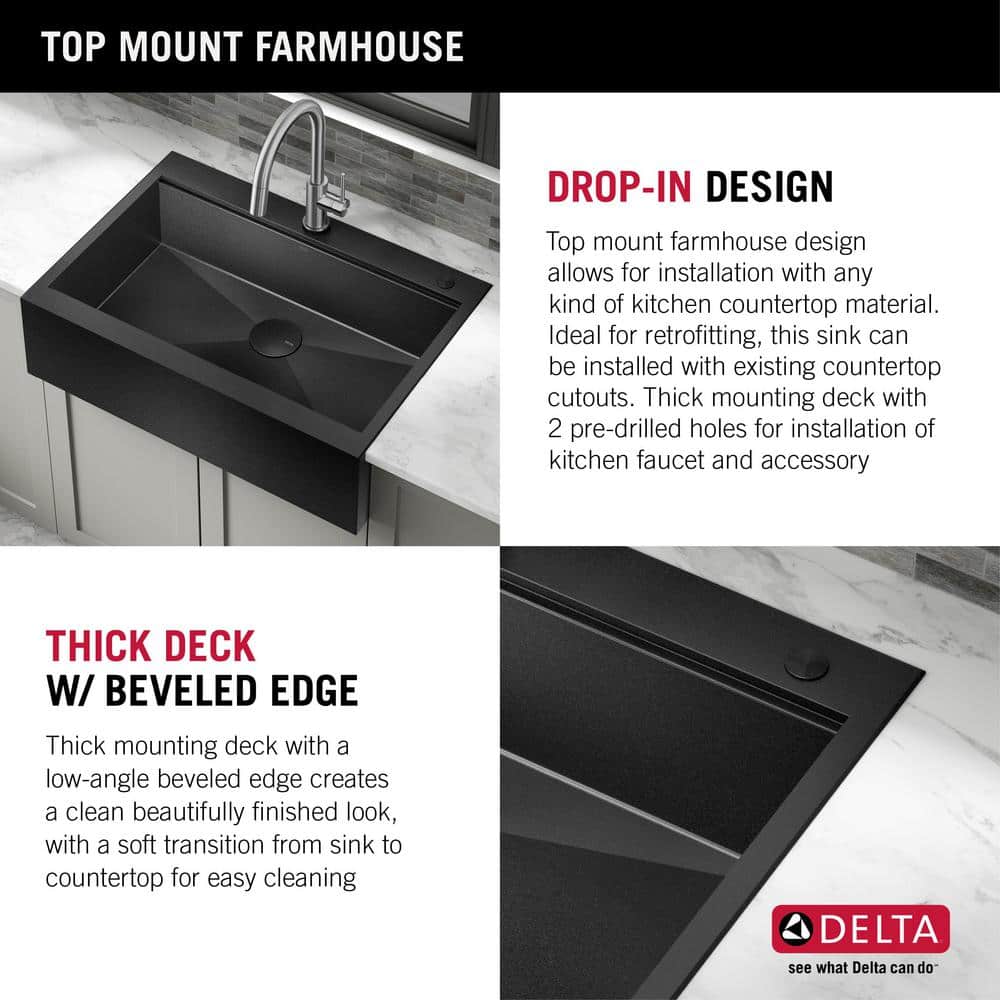 Black Stainless Steel Farmhouse Apron Front Single Bowl Sink