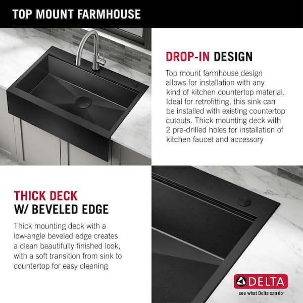 Delta Rivet™ 36 L Workstation Farmhouse Apron Front Kitchen Sink  Undermount 16 Gauge Stainless Steel Single Bowl