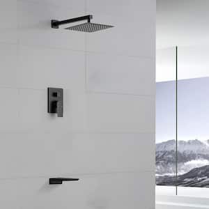 One-handle 1.8 GPM 10 in. Wall Mount Shower Head and Tub Faucet with Solid Brass Valve in Matte Black (Valve Included)