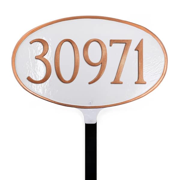 Classic Oval Standard Address Sign Plaque with Lawn Stake - White/Copper