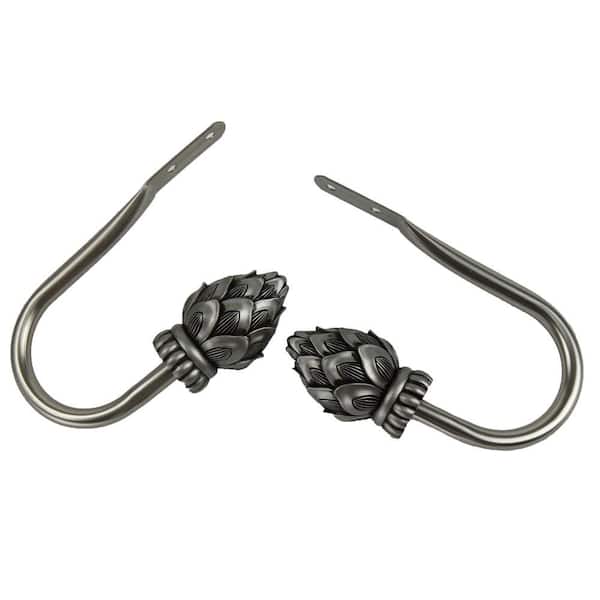 Bud Decorative Satin Nickel Nickel Hook Curtain Holdback (Set of 2)