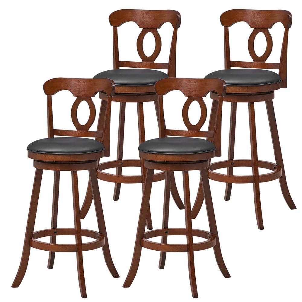 Gymax 4 PCS 30 in. Espresso Wood Swivel Bar Stools Bar Height Chairs