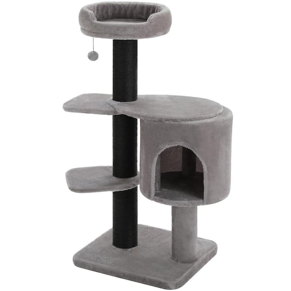 cenadinz 50 in. Tall Black Large Cat Tree 4.1 in. Thicken Scratching Post Condo For Medium to Large Cats