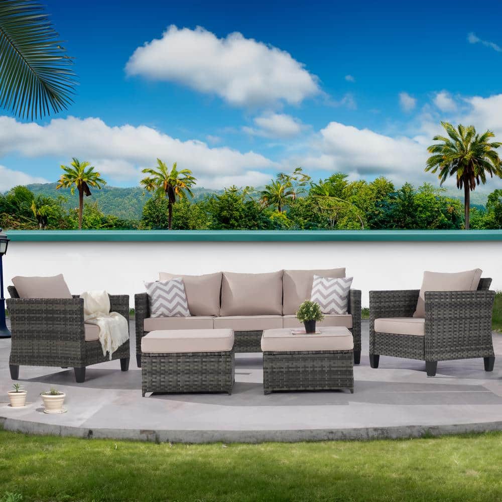 5-Piece Patio Conversation Sofa Set Garden Furniture Sectional Seating Set 