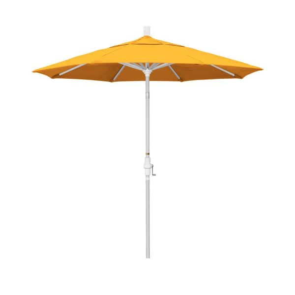 California Umbrella 7.5 ft. Matted White Aluminum Market Patio Umbrella Collar Tilt Crank Lift in Sunflower Yellow Sunbrella