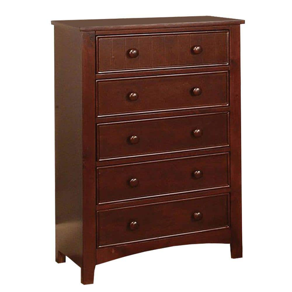 Transitional Style 5-Drawer Brown Wooden Chest 17 in. L x 29 in. W x 42 in. H -  Benjara, BM123258