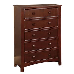 Transitional Style 5-Drawer Brown Wooden Chest 17 in. L x 29 in. W x 42 in. H