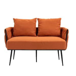45 in. Modern Upholstered Orange Linen Tufted Loveseat with Metal Legs