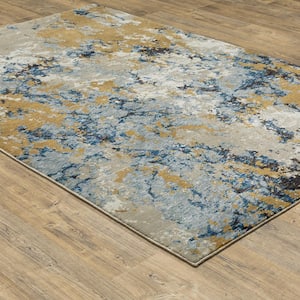 Evan Blue/Gold 9 ft. x 12 ft. Casual Abstract Area Rug