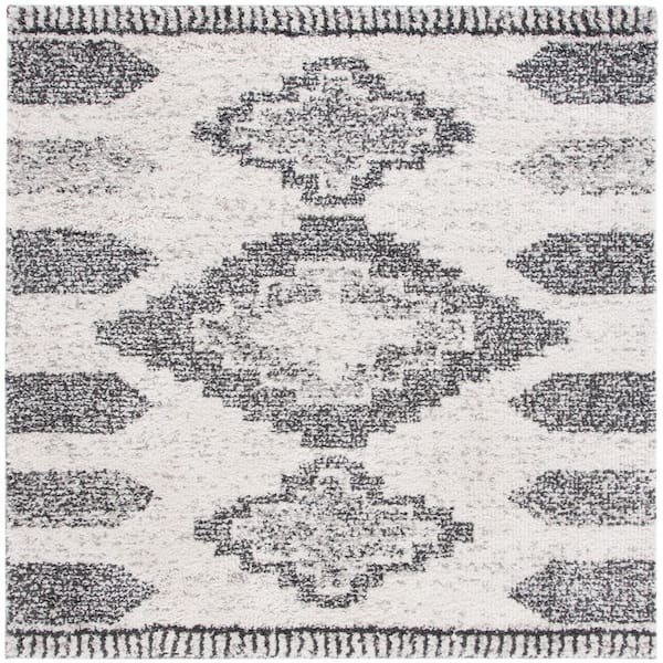 Jericho Shag 7 ft. x 7 ft. Ivory/Black Diamond Distressed Square Area Rug