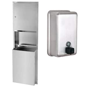 56 in. Steel Recessed Paper Towel Dispenser with Waste Bin and 40 oz. Vertical Manual Commercial Soap Dispenser Combo