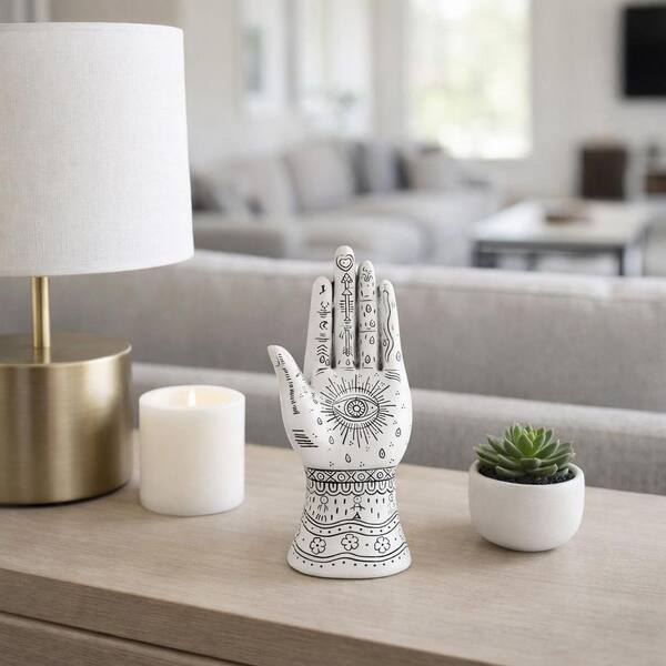 A021彫刻オブジェ Liv & Skye White 10 in. Resin Tattoo Hand Sculpture 18106-02 - The