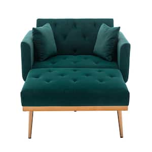 Green Modern Velvet Tufted Chaise Lounge Chair with Golden Metal Legs