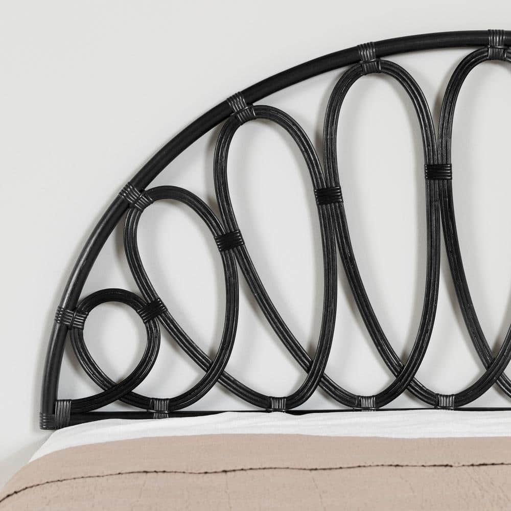 Full Black Rattan Wall-Mounted Panel Headboard