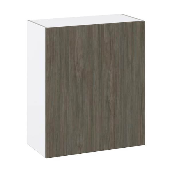 Medora textured Slab Walnut Assembled Wall Kitchen Cabinet with Full Height Door (30 in. W x 35 in. H x 14 in. D)