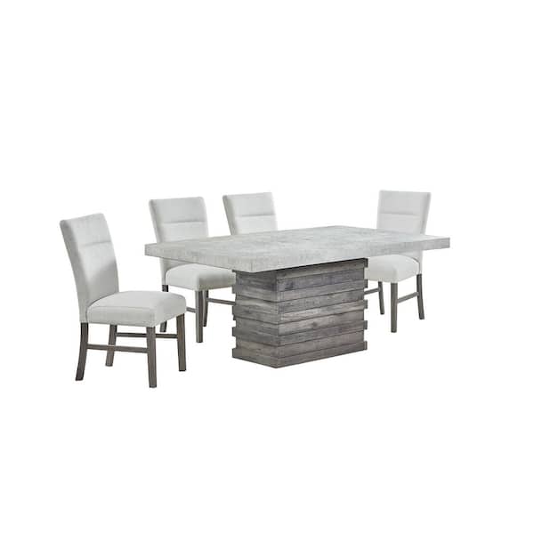Cecilia 5-Piece Rectangle Grey Color 3D Texture Paper Wood Table Top And Base Dining Room Set Seating Capacity of 4