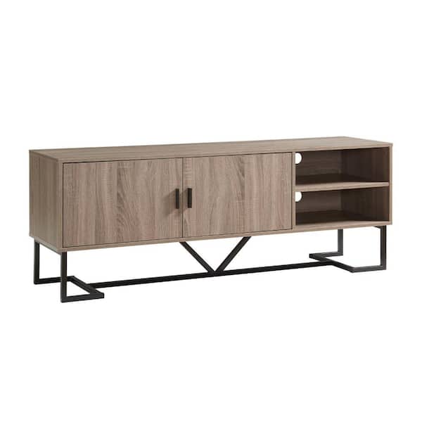 Benjara Taupe and Black TV Stand Fits TVs up to 55 to 60 in. with 2-Shelves