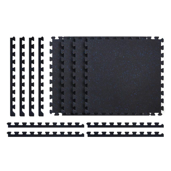 TrafficMaster Black with Blue Flecks 25,2 in, x 25,2 in, x 0,68 in, Foam Shock Absorbing Gym Floor Tiles(4 Tiles/Pack) (17,64 sq, ft,)