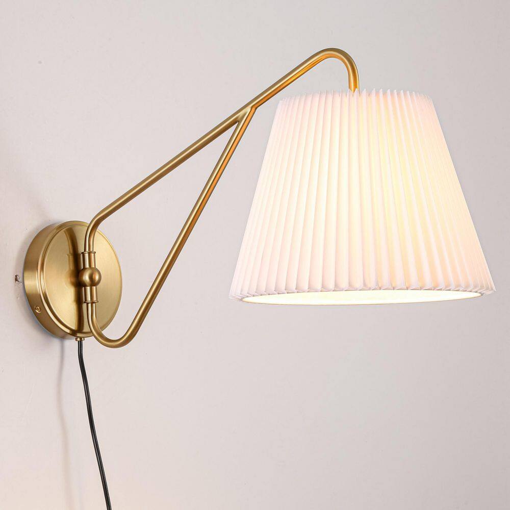 Velen 12 in. 1-Light Brass Modern Boho Wall Sconce with Pleated Cone Fabric Shade and Plug-in Cord price history on PriceWatchPro