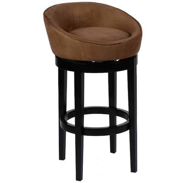 Armen Living Igloo 26 in. Brown Microfiber and Black Wood Finish Swivel Bar Stool