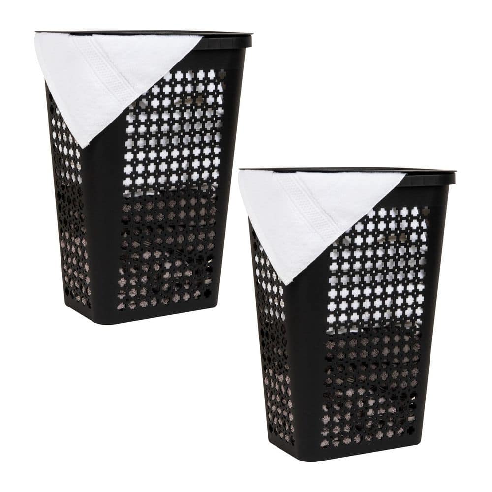 Black 23in. H x 12. 75in. W x 16. 75in. L Plastic Modern Rectangle Laundry Room Hamper with Swiss Cross Cut-Outs, 2-Pack price history on PriceWatchPro