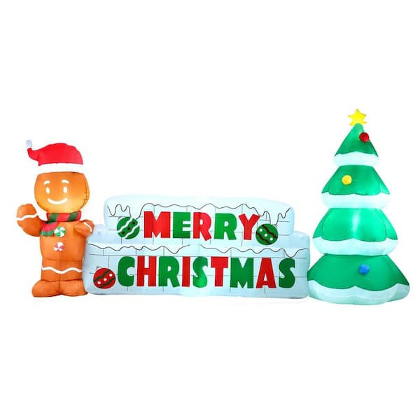 Joyfy 4 ft. H Christmas Inflatable Gingerbread Man and Christmas Tree, Holiday Outdoor Decoration with Build-in LEDs Blow Up
