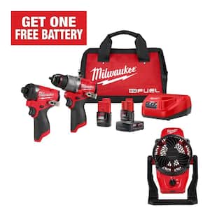 M12 FUEL 12-Volt Lithium-Ion Brushless Cordless Hammer Drill, Impact Driver, & M12 Fan Combo Kit w/2 Batteries & Bag