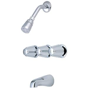 Triple Handle 1-Spray Wall Mount Tub and Shower Faucet Set in Polished Chrome (Valve Included)