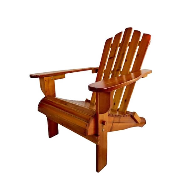 Outdoor and Indoor Oak Color Wood Foldable Adirondack Recliner Suitable for Gardens Beaches Lawns