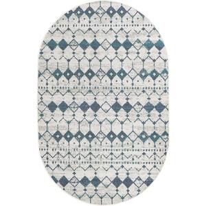 Outdoor Trellis Cardak Ivory and Blue 5 ft. 3 in. x 8 ft. Area Rug