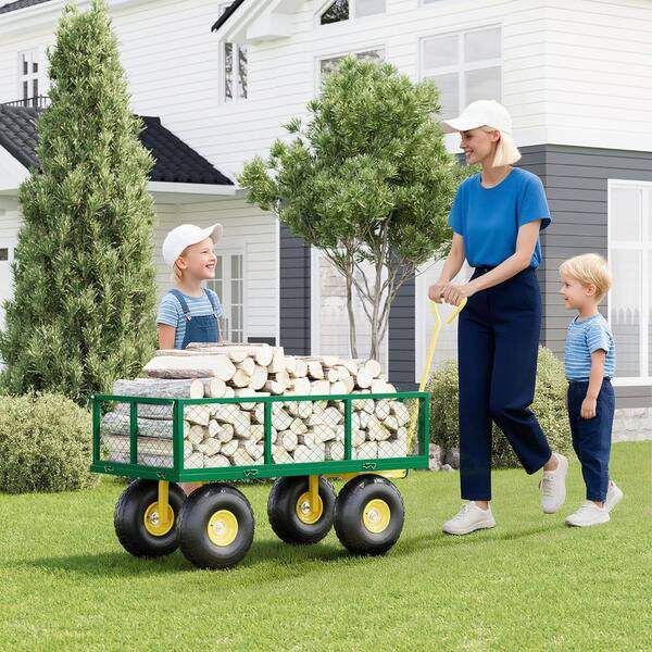 12 cu. ft. 900 lbs. Green & Yellow Steel Garden Cart with 10 in