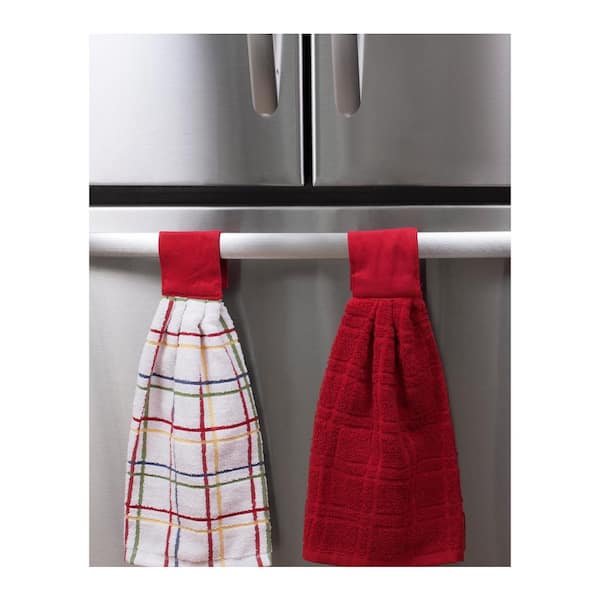 Kitchenaid Kitchen Fringed Dish Towels 2 Pack White Gray 15 x 25 w Hang  Loop