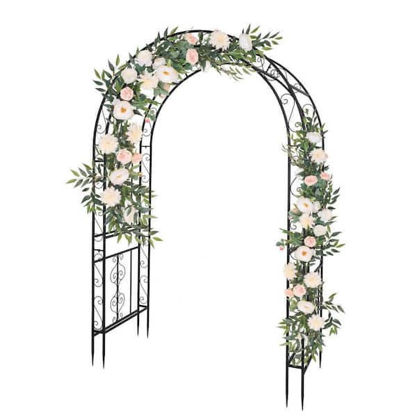 83.86 in. x 59.06 in. Iron Arbor Art Arc Top Iron Arch in Black