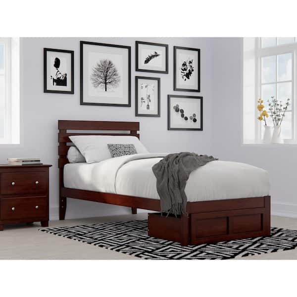 AFI Oxford Twin Extra Long Bed with Foot Drawer and USB Turbo Charger in Walnut