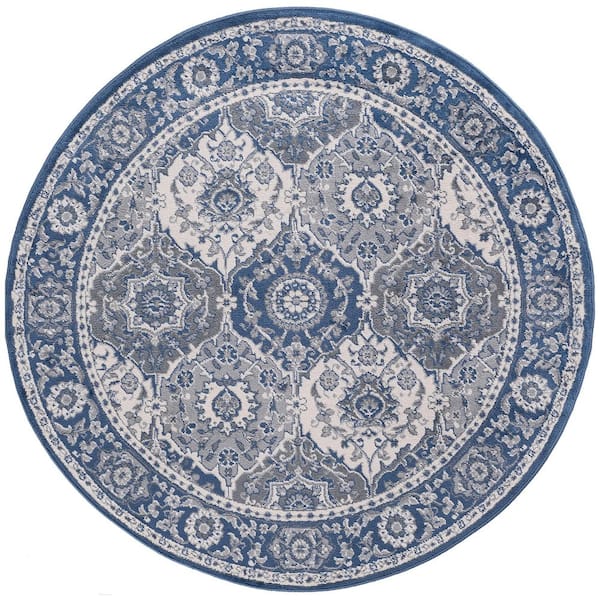 Madison Oriental Navy 6 ft. Round Indoor Area Rug