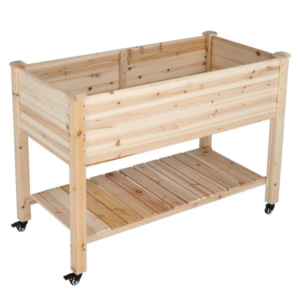 Karl home 45.7 in. x 22.4 in. x 32.4 in. Solid Wood Rolling Planter with Non-Woven Fabric Liner