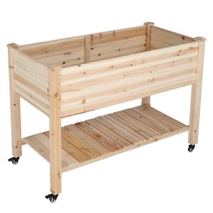 45.7 in. x 22.4 in. x 32.4 in. Solid Wood Rolling Planter with Non-Woven Fabric Liner
