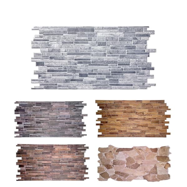 Finecraft Decor 3 ft. x 1 1/2 ft. x 3/16 in Stacked Slate Gray Faux Decorative 3D Wall Panel for Interior (1-Pack)