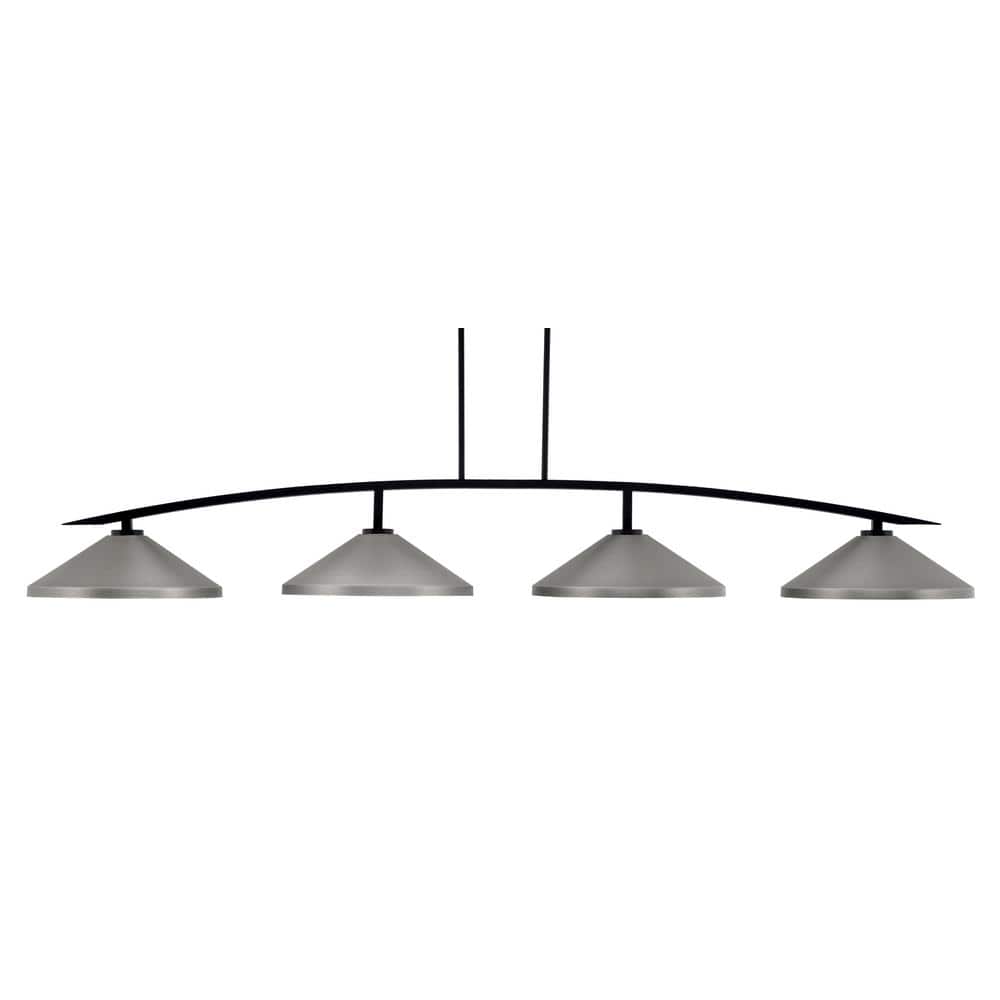 Siena 4-Light Matte Black Billiard Light with 14 in. Graphite Cone Metal Sh