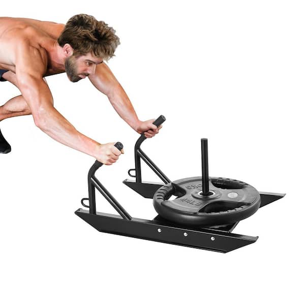 SKYSHALO Weight Training Pull Sled, Fitness Strength Speed Training Sled, Steel, Suitable for 1in. & 2in. Weight Plate, Black