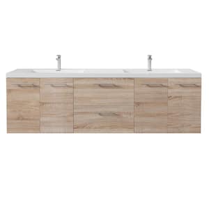 Axis 72 in. W x 20 in. D x 23 in. H Floating Double Sink Bath Vanity in White Oak with White Acrylic Top